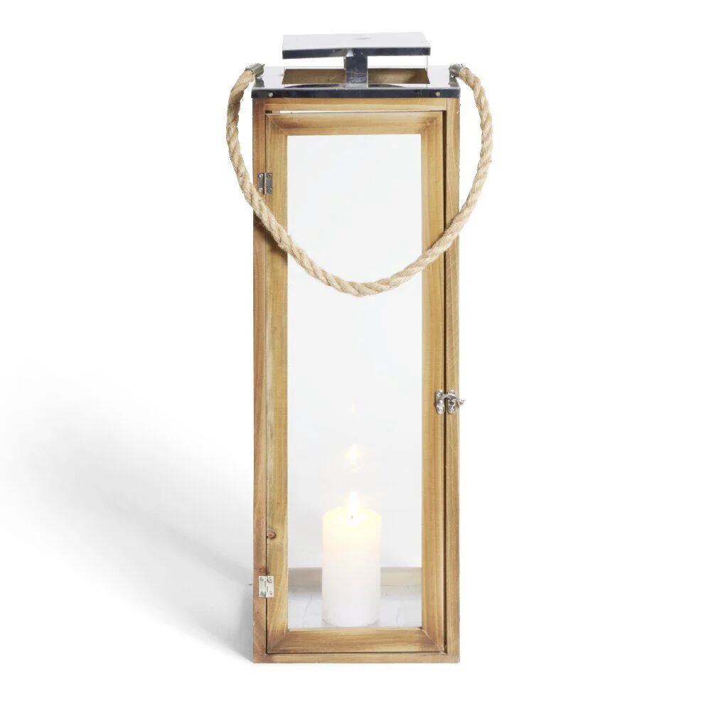 Lanterne bois et verre 23,5x23,5xH70cm