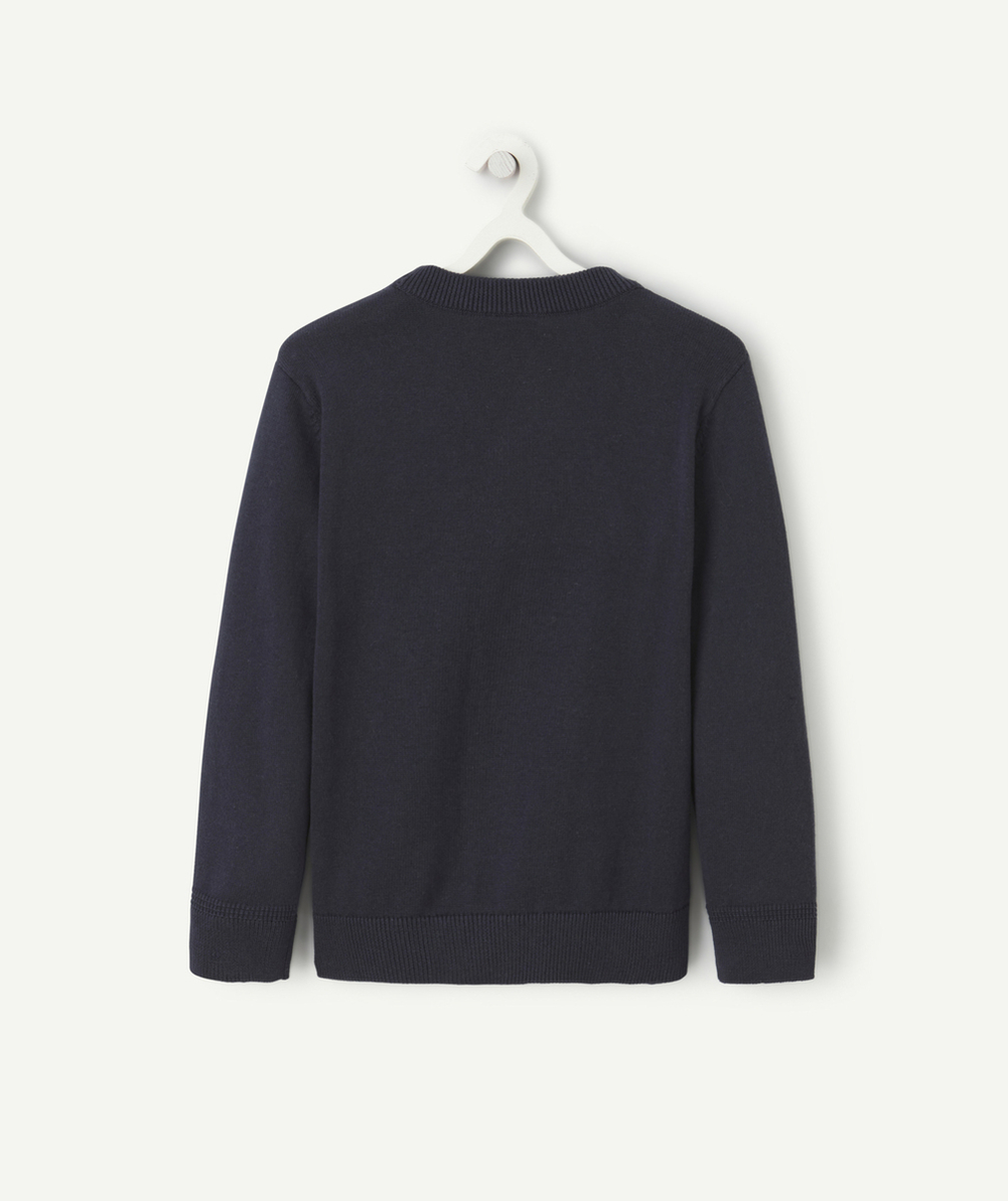 gilet en tricot manches longues garçon en coton bio bleu marine