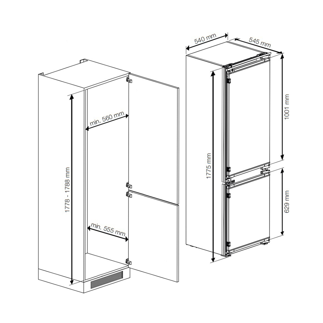 beko Einbau Kühlschrank BCHA275K4SCHN CH-Norm 55cm 262 Liter