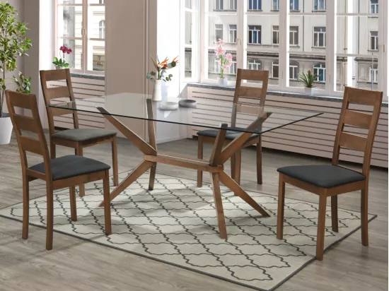 Lot de 2 chaises ALCINO - Hêtre et tissu - Coloris : Noyer et Anthracite