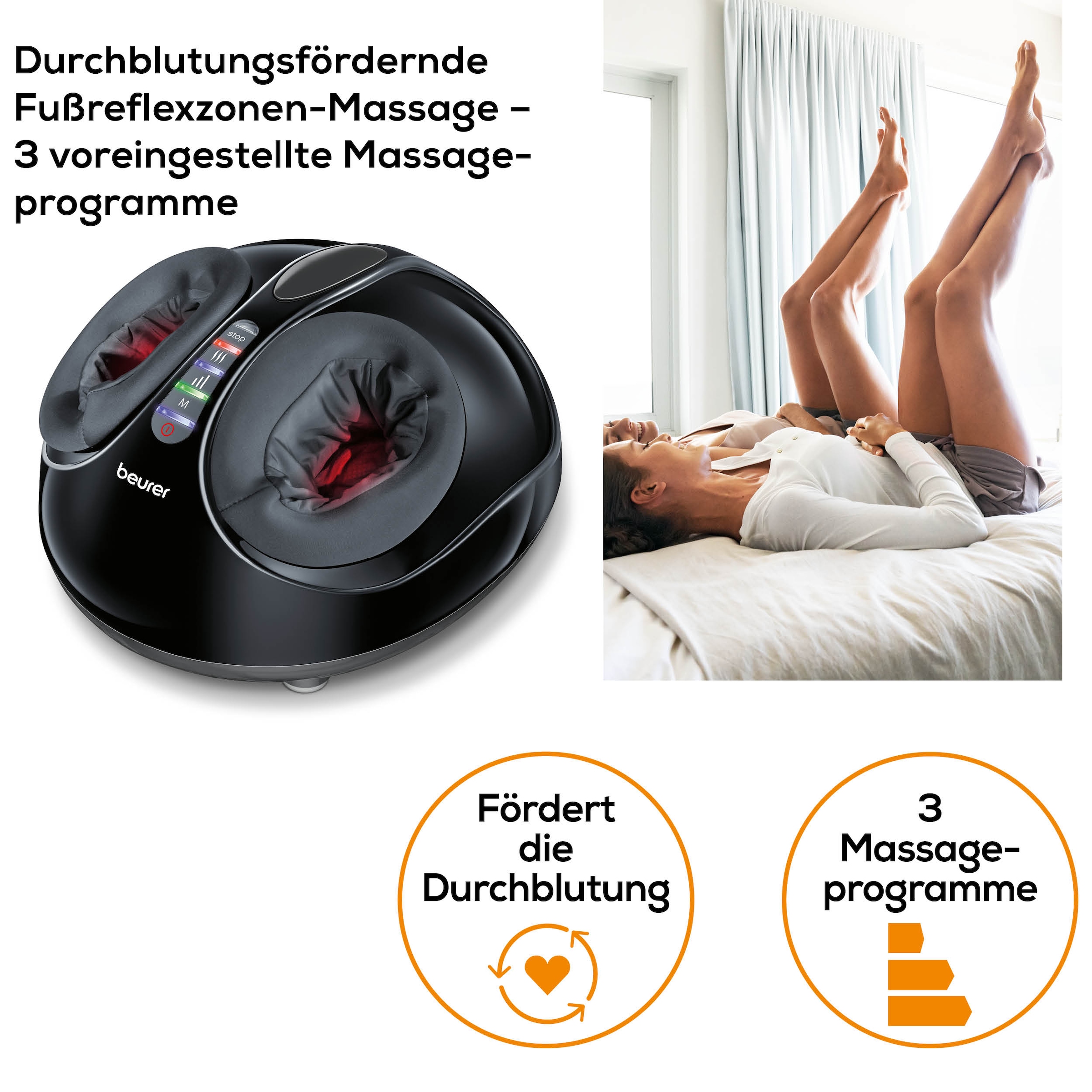 BEURER Fussmassagegerät »FM 90 mit Shiatsu- und Luftdruckmassage, durchblutungsfördernd« Mit Wärmefunktion, 3 Intensitätsstufen, durchblutungsfördernd