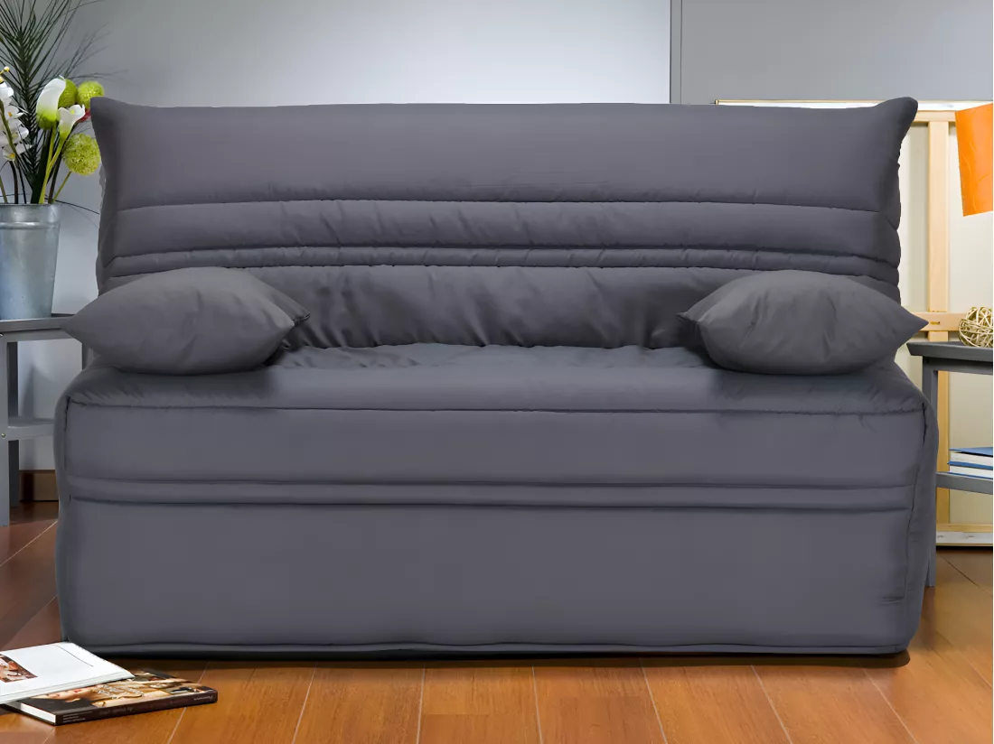Canapé convertible BZ 100% coton fermeture assistée, 140x190 cm gris - CANYON III