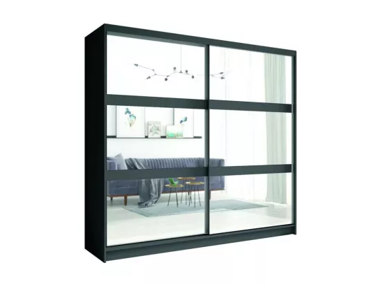 Ensemble chambre NOFI - Lit 180x200 cm avec sommier, 2 tiroirs, chevets, armoire et commode - gris graphite