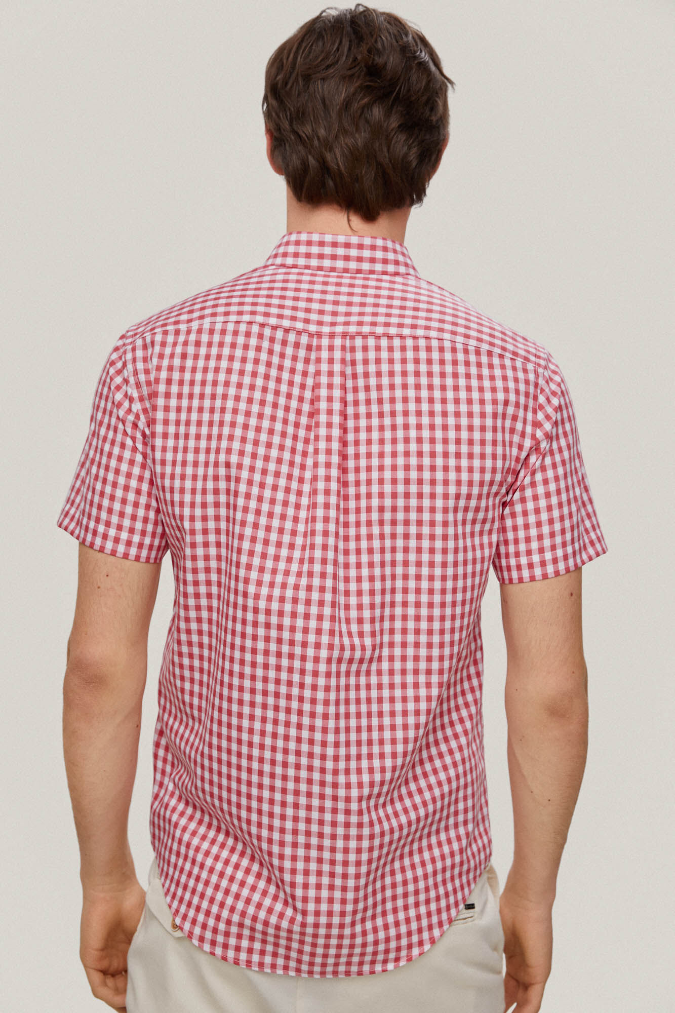 Camisa xadrez de manga curta que não precisa passar - Coral