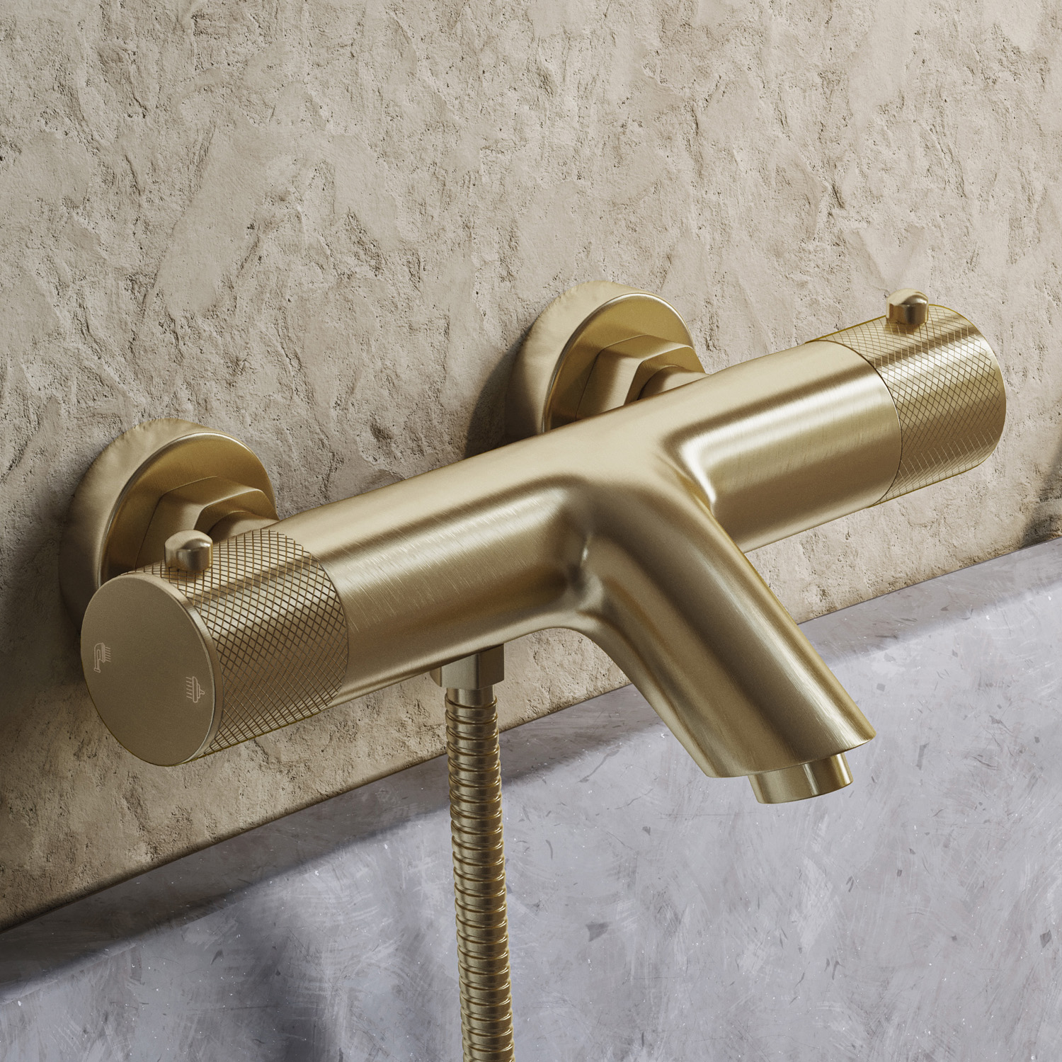 Saniclear Brass Curved thermostatische opbouw badkraan met handdouche geborsteld messing - mat goud