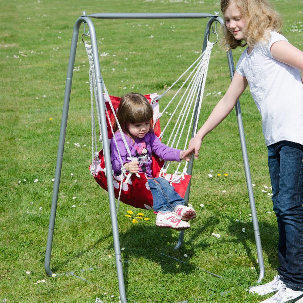 Kinderhangstoel/relaxstoel in de kleur rood met een frame van 120 cm, tot 50 kg