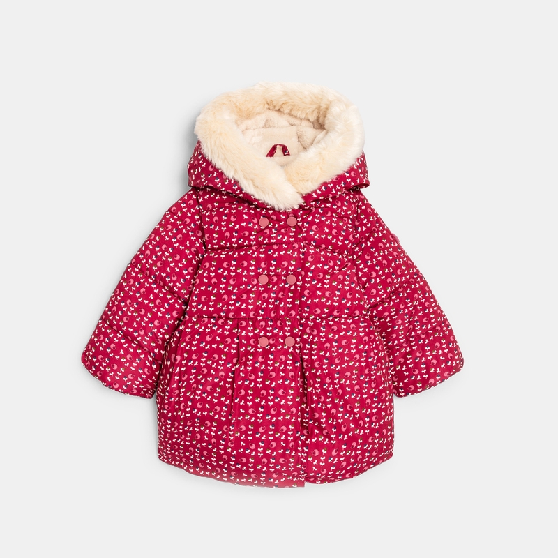 Manteau matelassé doublé fleuri rose bébé fille