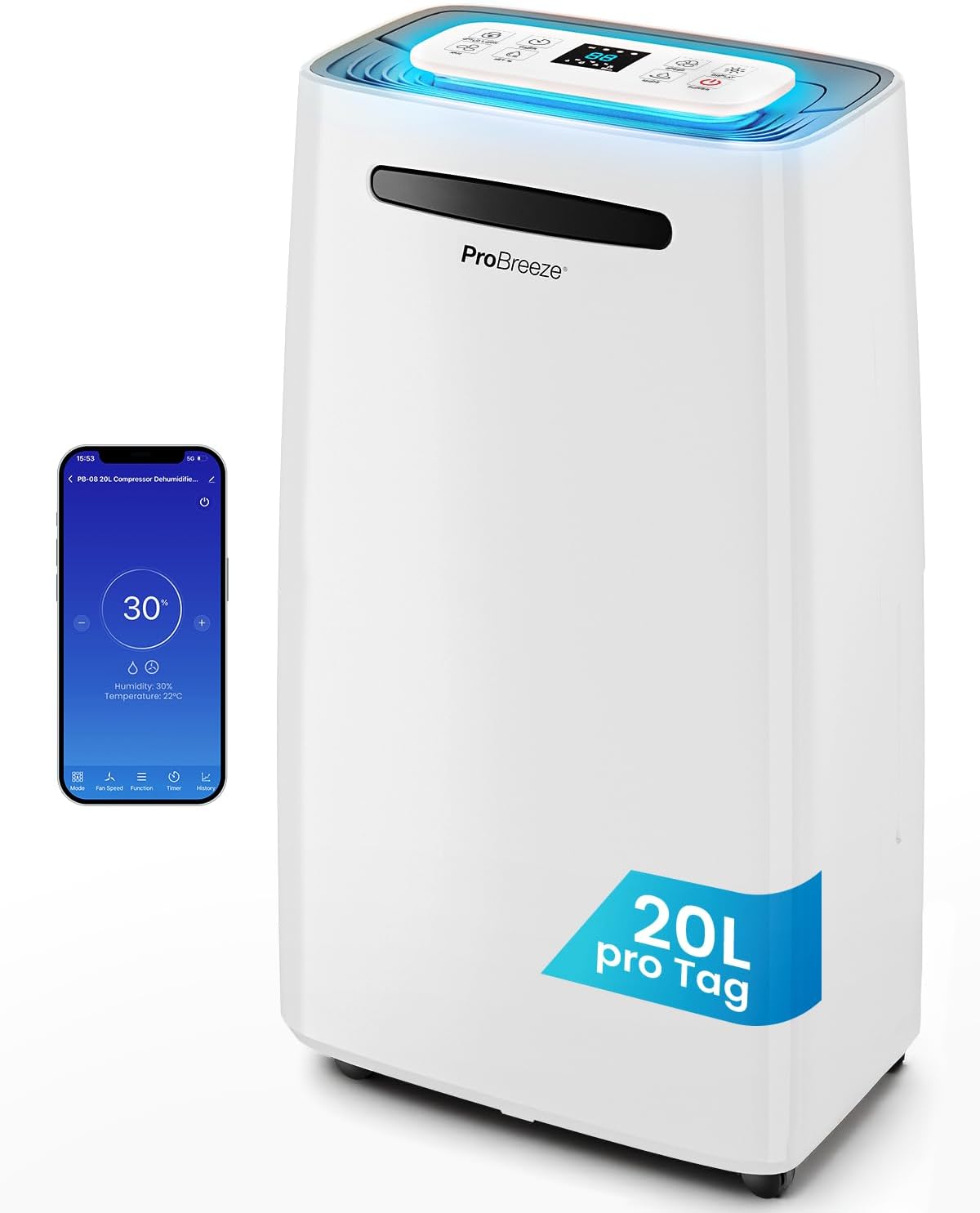 Pro Breeze® 20L/Tag smarter luftentfeuchter elektrisch mit digitalem Feuchtigkeitsanzeiger Schlafmodus Dauerbetrieb Wäschetrocknung und 24h-Timer – Ideal gegen Feuchtigkeit und Kondensation