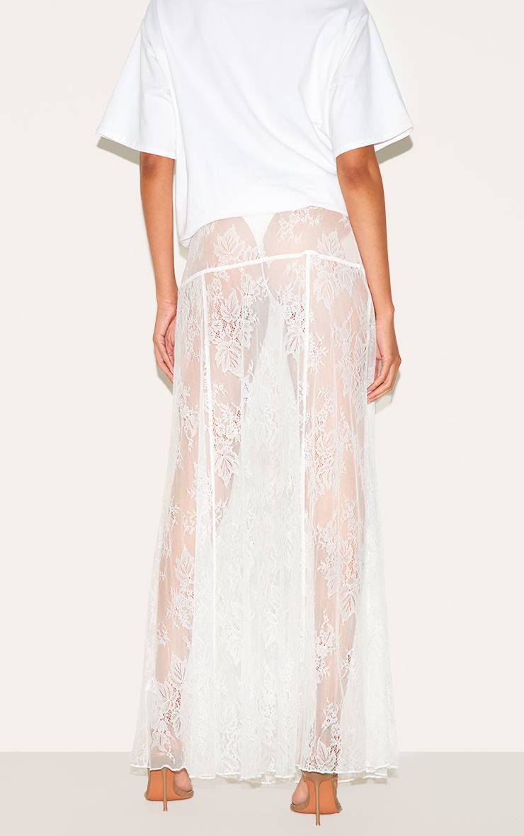 Blanc Jupe Longue Transparente En Dentelle Florale Avec Short Intégré