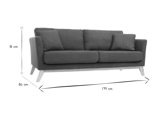 Canapé scandinave déhoussable 3 places en tissu bleu canard et bois clair OSLO