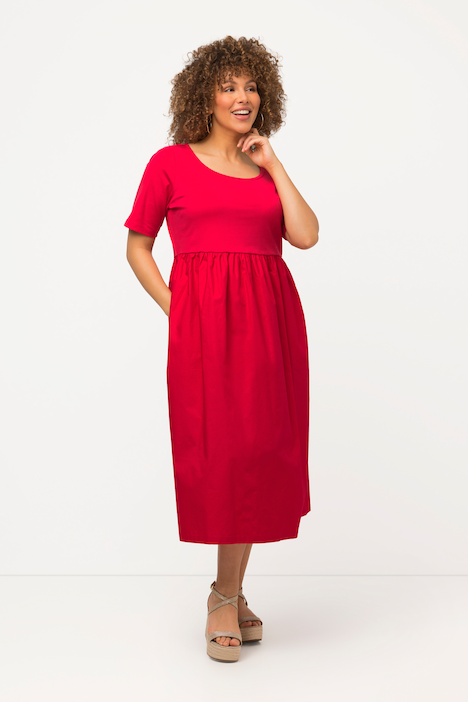 Midikleid, Rippjersey, A-Linie, Rundhals, Halbarm