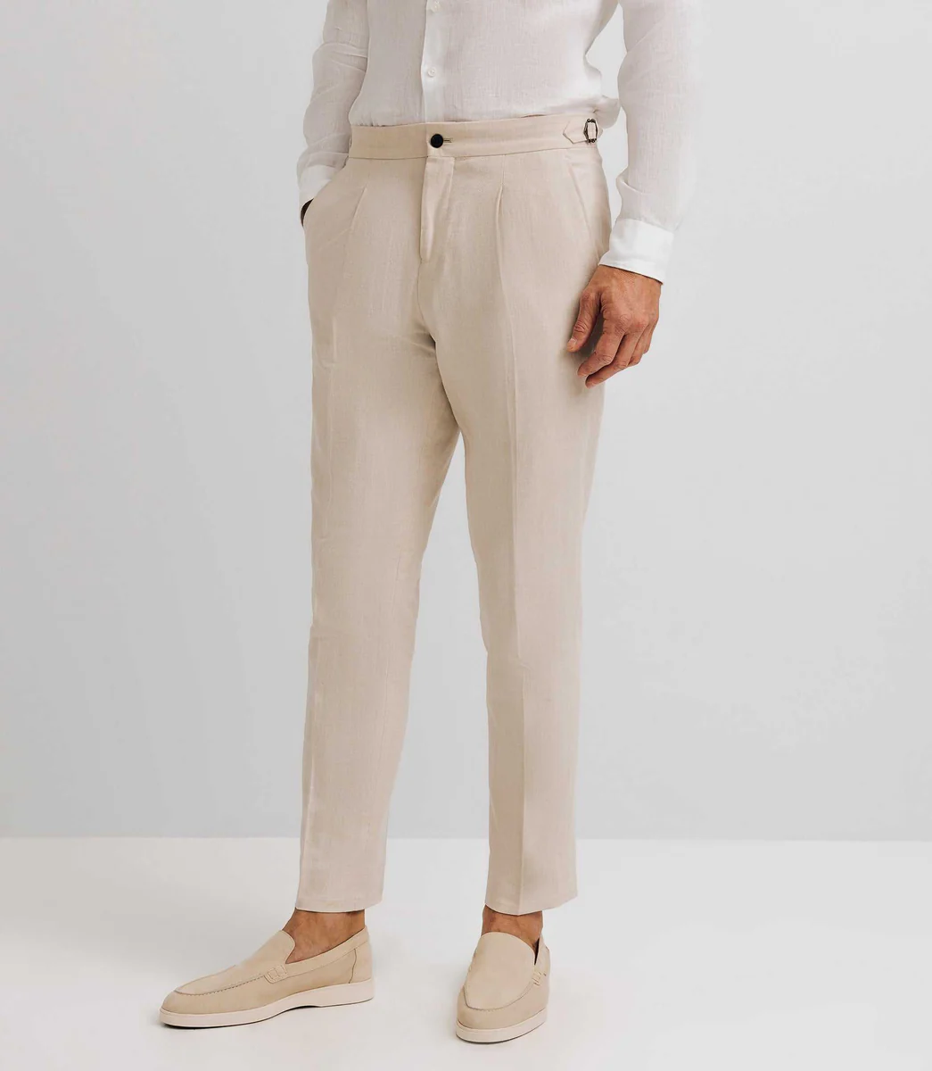 Pantalon ville en lin beige