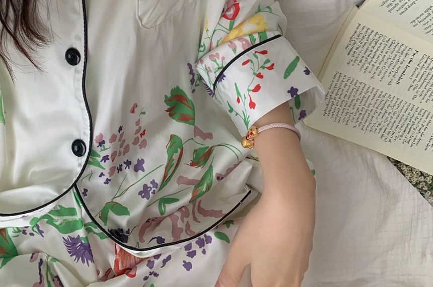 GOUB - Pyjamaset: overhemd met lange mouwen en bloemenprint + broek