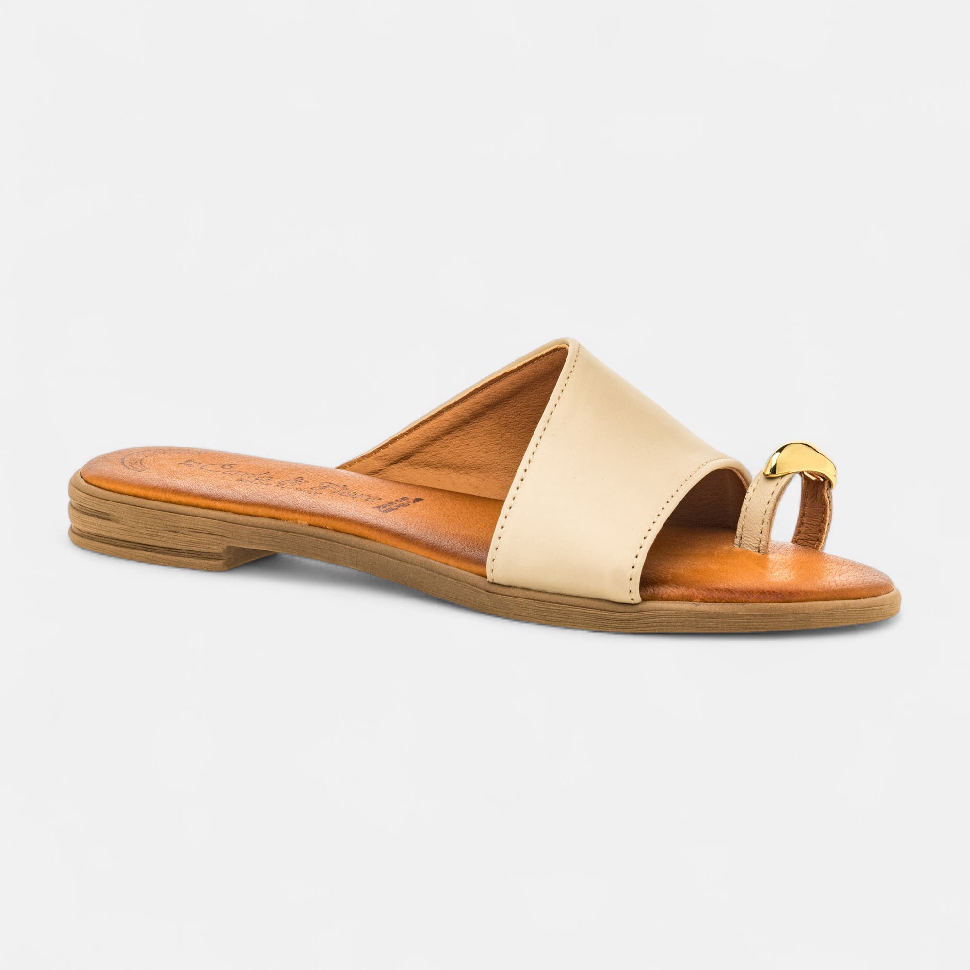 Nu-pieds Femme en cuir beige