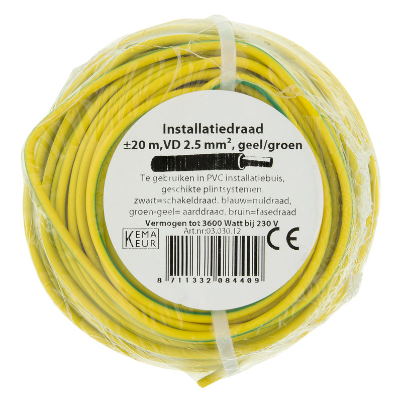 Installatiedraad VD H07V-U 20m 2,5mm² geel/groen