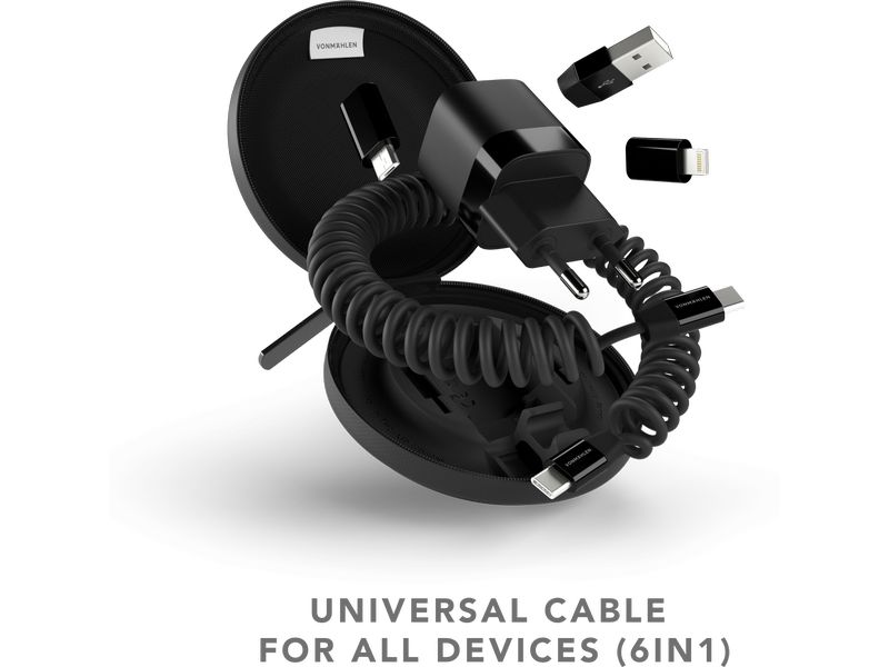 Vonmählen USB-Ladekabel Allroundo GaN All-in-One Schwarz All-in-One-Lade- und Datenkabel mit Schnellladefunktion und inkludiertem Ladegerät