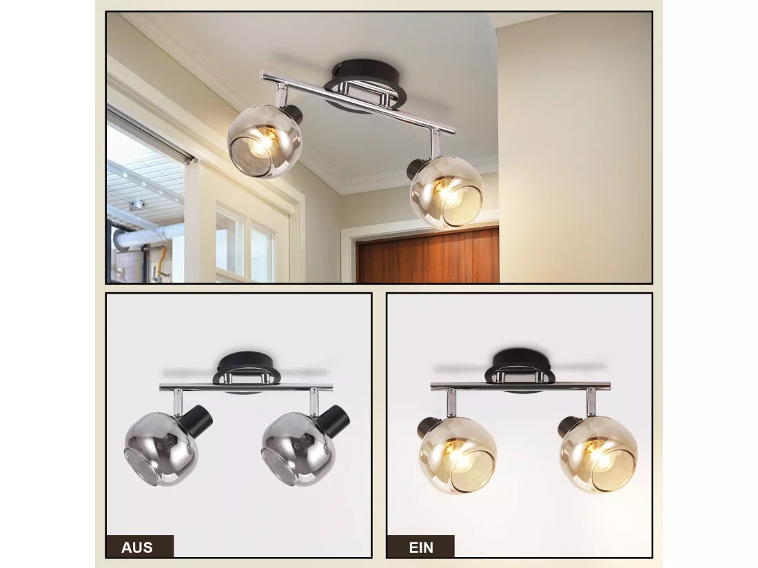 Plafonnier Spot E14 Moderne Verre Fumé 2 Flammes Plafonnier Orientable 350°