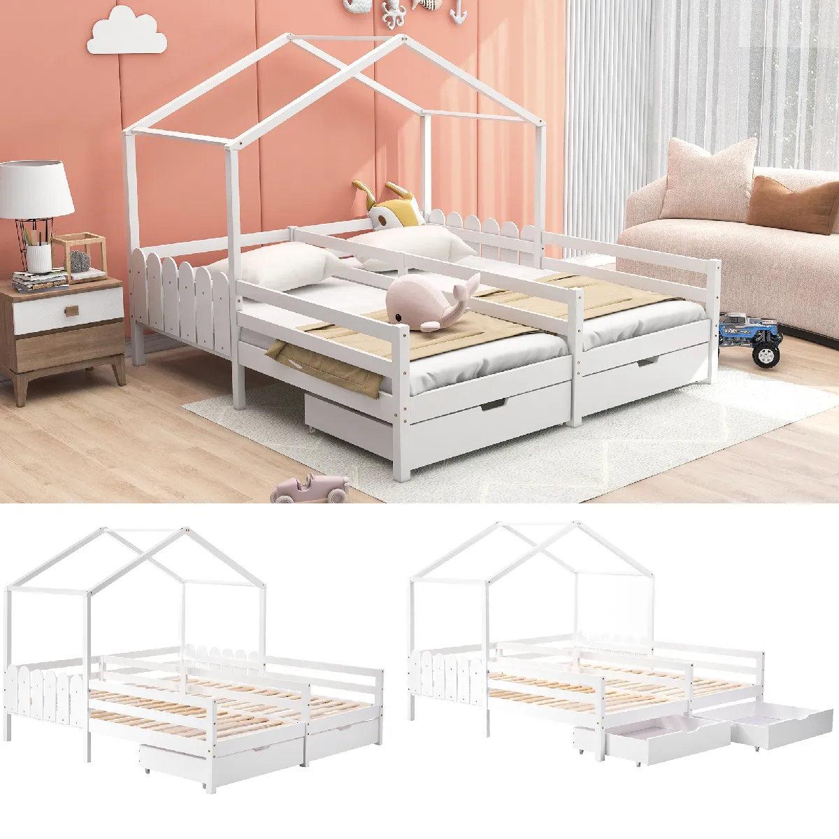 KOMHTOM Lit Cabane Double 200x90 cm - Blanc