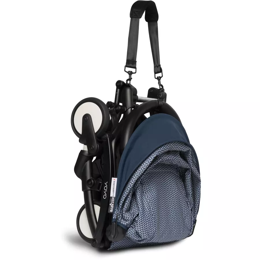 BABYZEN Kinderwagen YOYO2 6+ Black mit Textilset Air France Blue und Backpack YOYO Black