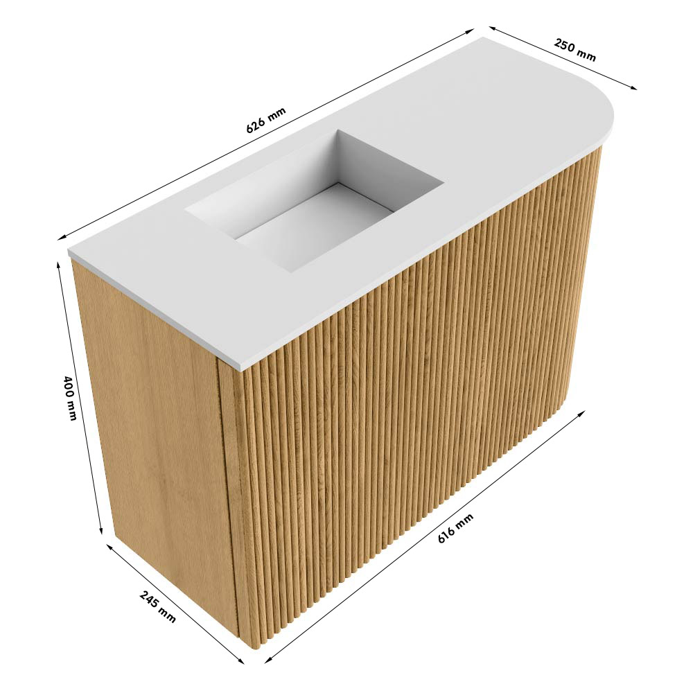 Mondiaz Joya 60cm toiletmeubel ronding rechts oak met wastafel faye links zonder kraangat talc