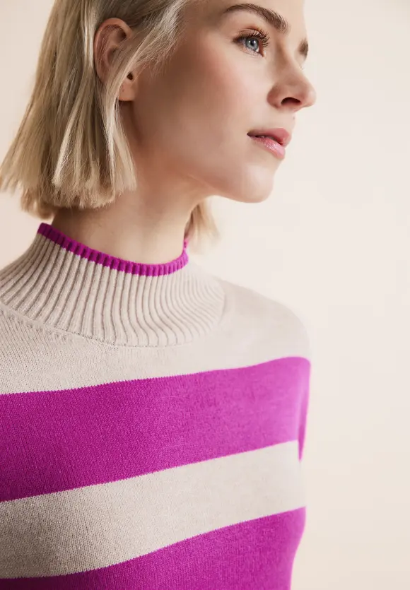 Streifen Strickpullover - purple cozy pink