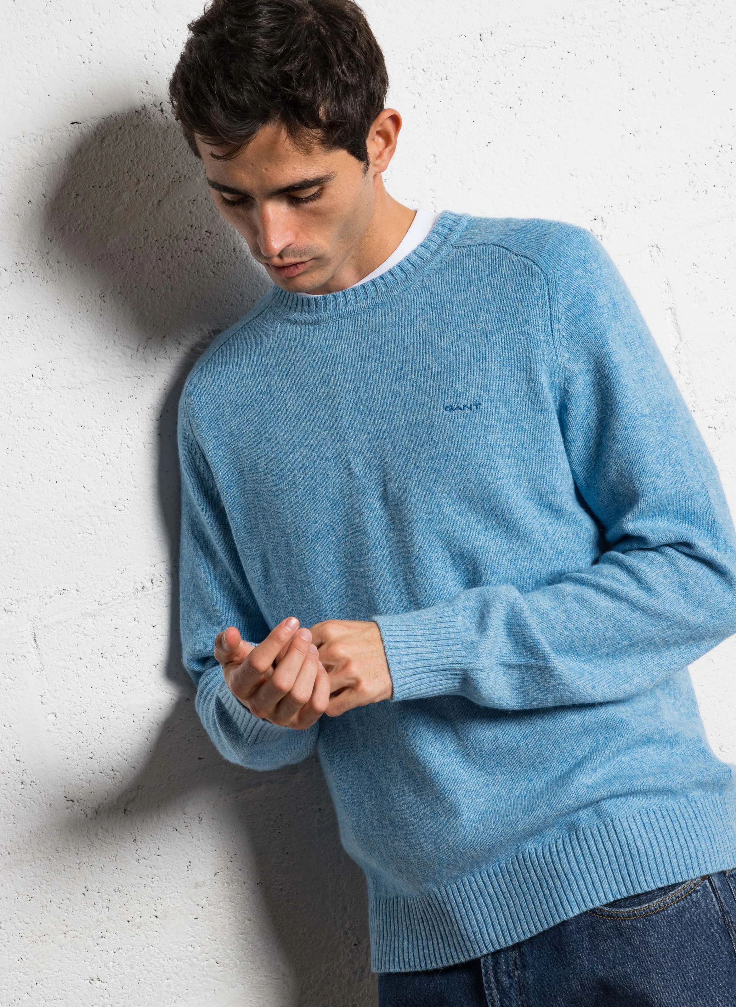 Pull col rond en laine mélangée | Bleu