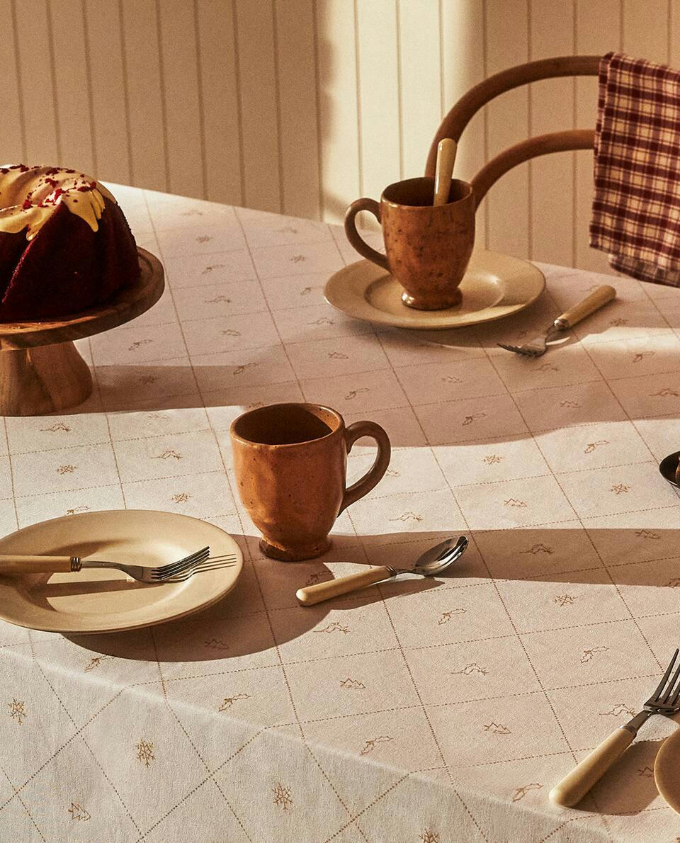 TOALHA DE MESA DE ALGODÃO COM ESTAMPA DE NEVE DE NATAL