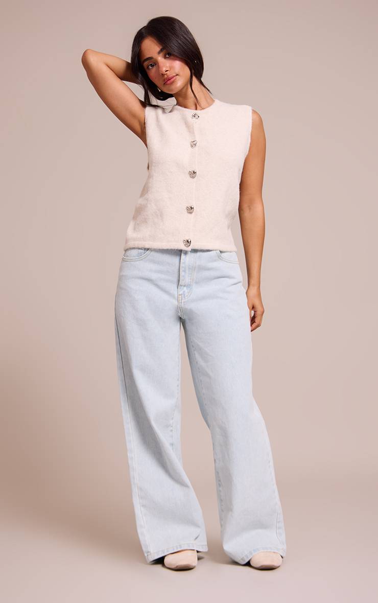Crème Gilet Tricoté Boutonné Petite Taille