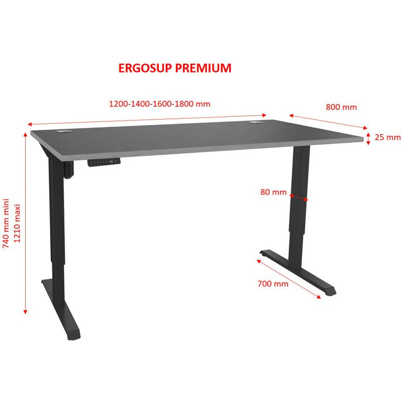 Bureau assis-debout Ergosup Premium réglage électrique en hauteur à mémoire de position et alerte