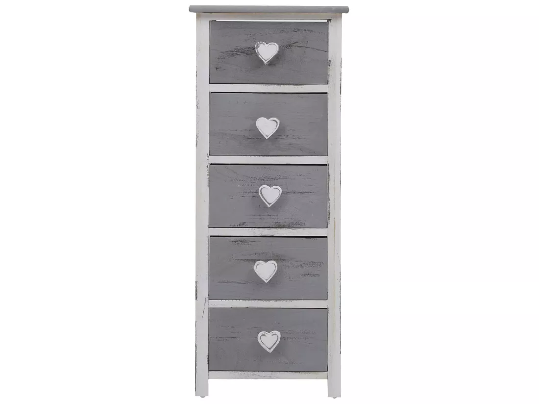 Commode Table 5 Tiroirs Bois Gris Cœur Shabby 84x35x27