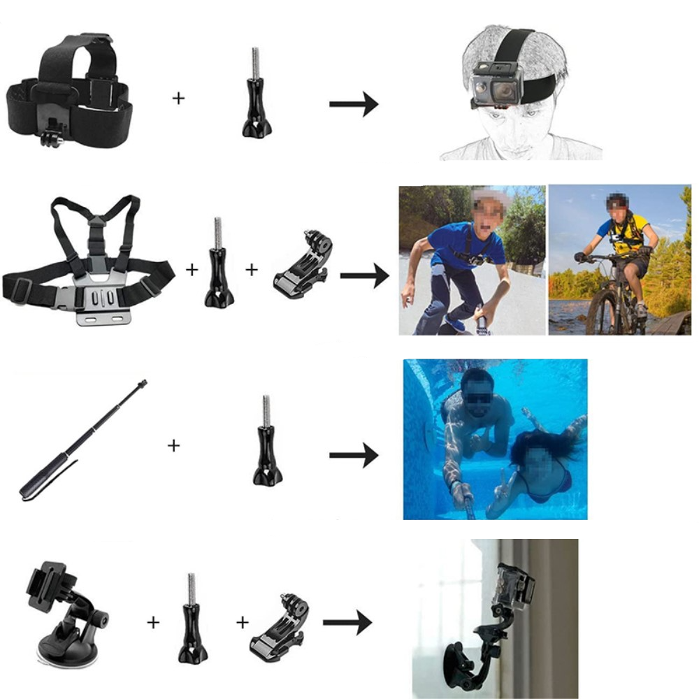 54in1 Kamera Zubehör Kit Bundle Set mit Brustgurt / Stativ / Unterwasser Griff   Gehäuse / Saugnapf / Kopfband Halterung für GoPro Hero Kameras