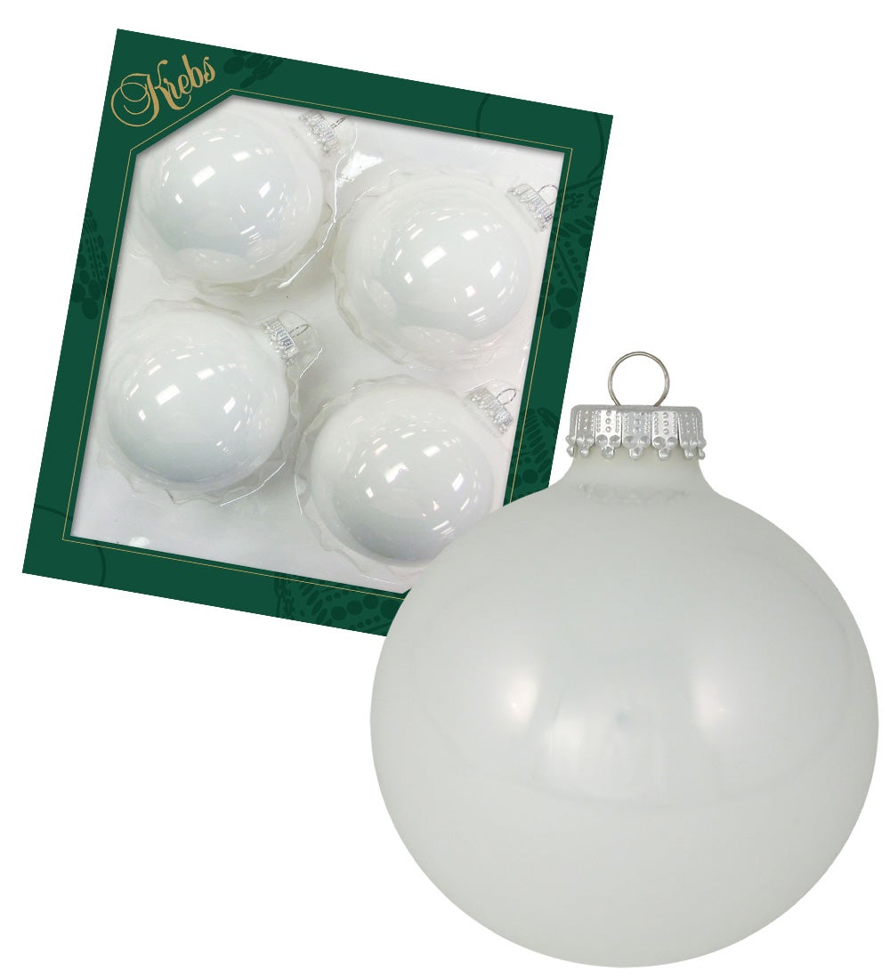 Porseleinen witte 8cm glazen ballen, effen, 4 stuks, Kerstboomballen, Kerstboomversiering, Kerstboomornamenten