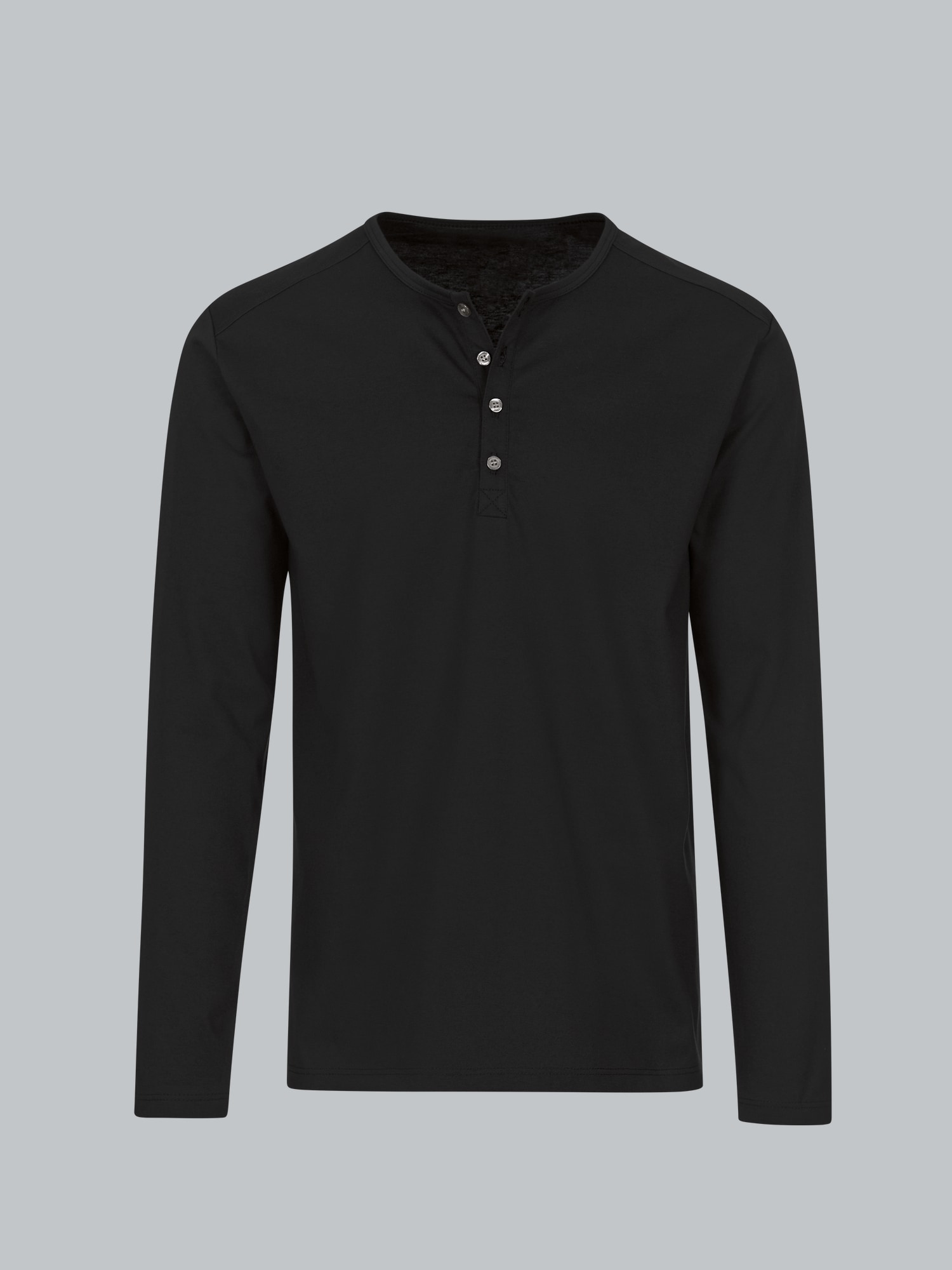 Langarmshirt mit Knopfleiste Schwarz