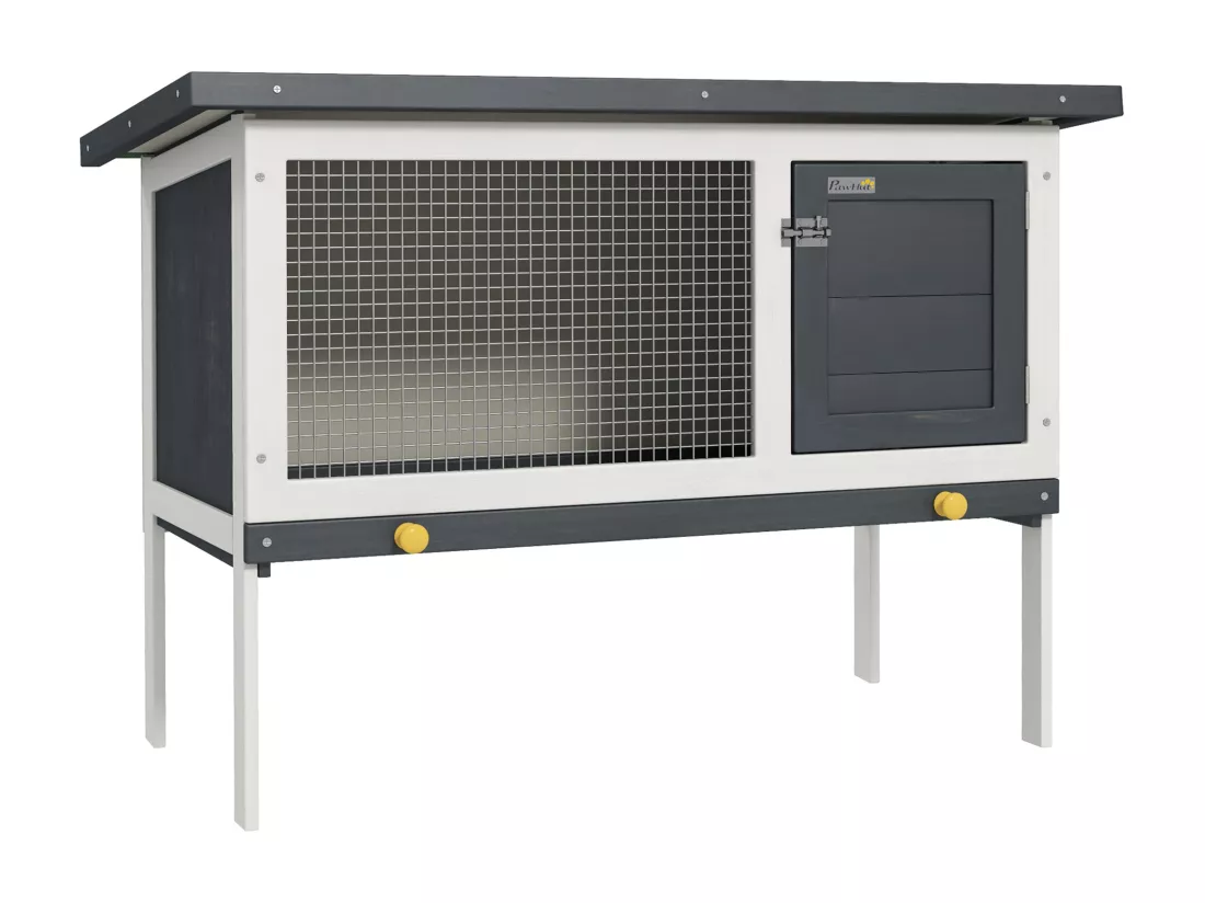 Clapier sur pied cage à lapin avec niche intérieure toit ouvrant porte verrouillable dim. 90L x 45l x 65H cm noir blanc vert