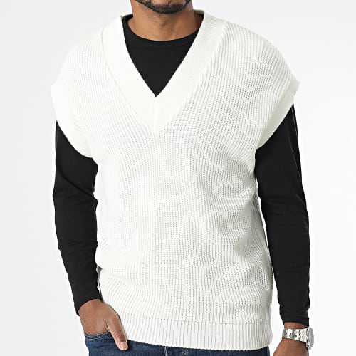 Pull Sans Manches Col V Beige