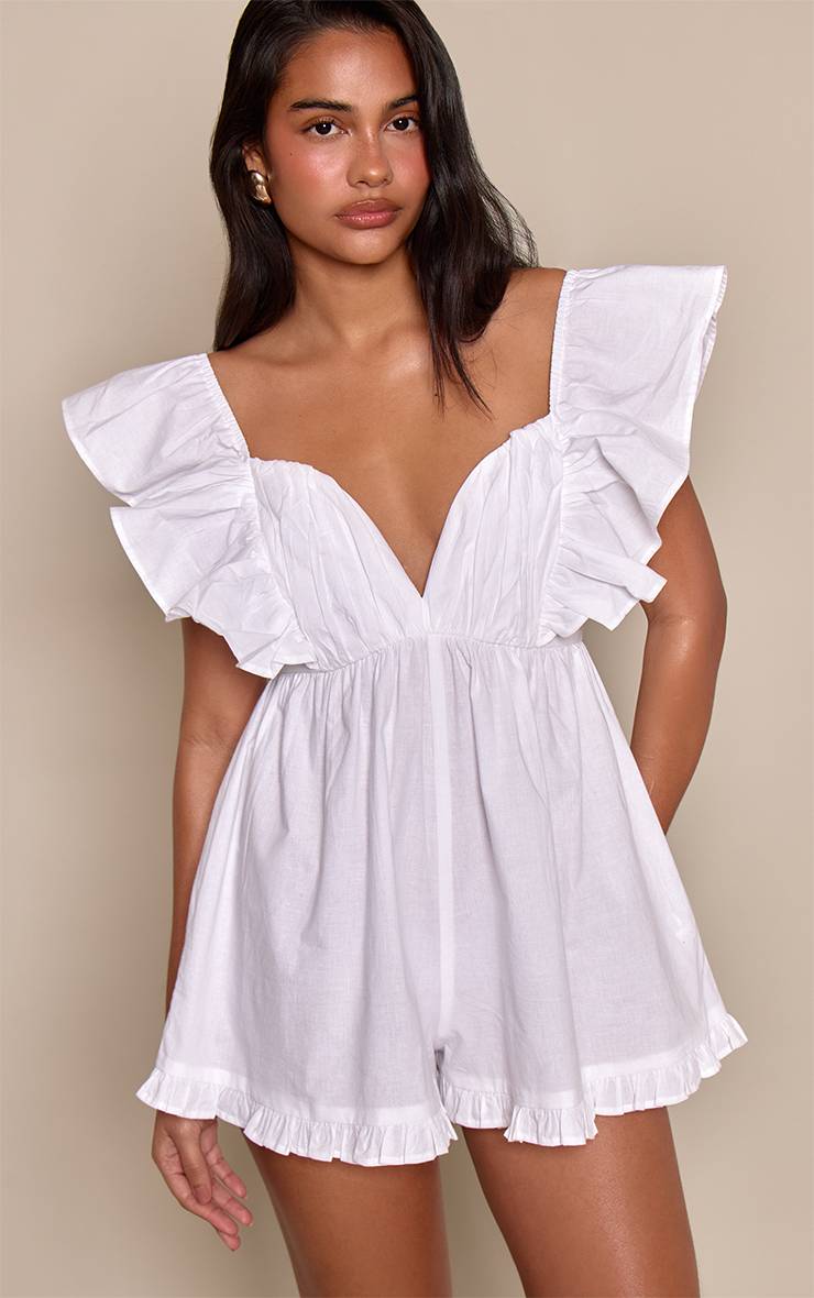 Blanc Combi-short Bouffante Effet Lin