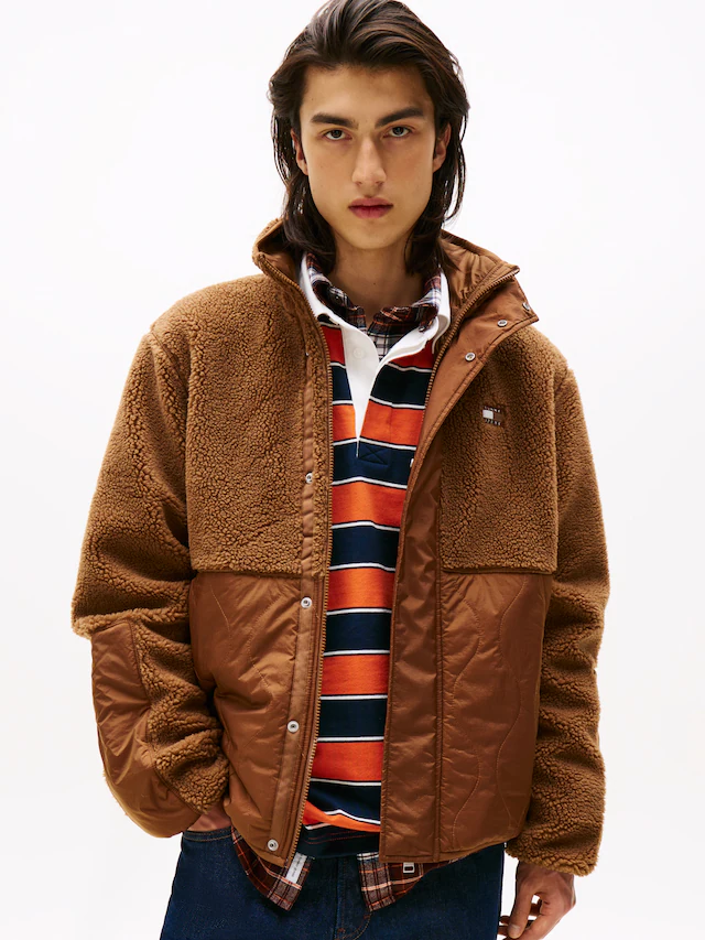 Tommy Jeans Steppjacke »TJM ESSENTL MIX TEDDY« Übergangsjacke relaxed fit, mit Teddy Fleece, Stehkragen