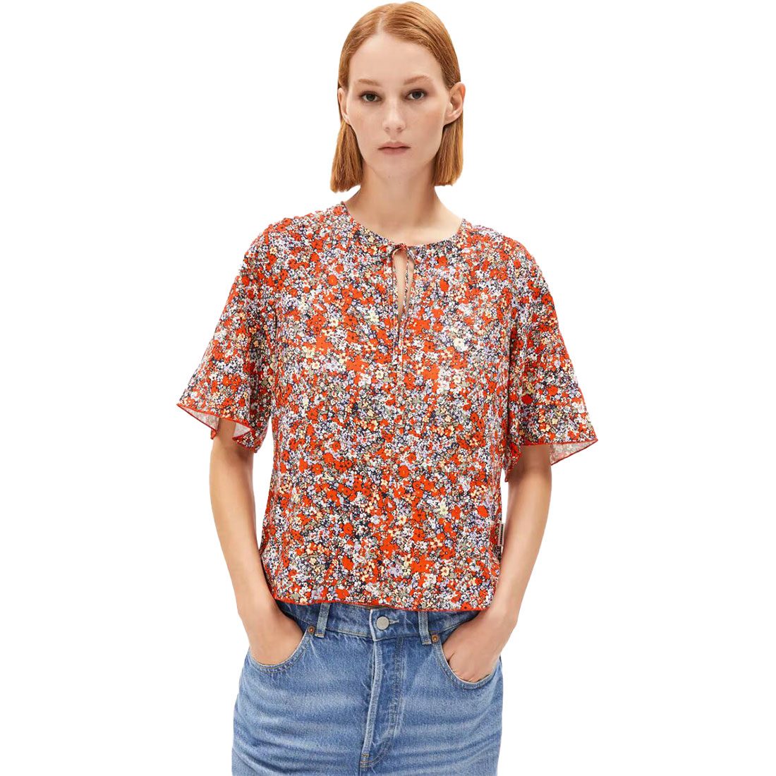 Armedangels Andrikaa Mosaic Lino Bluse Damen coral blush