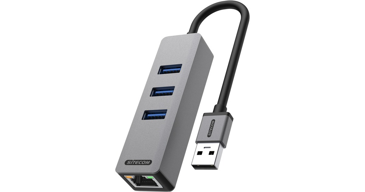 SitecomUSB-A naar Ethernet + 3x USB dockingstation  (Grijs)