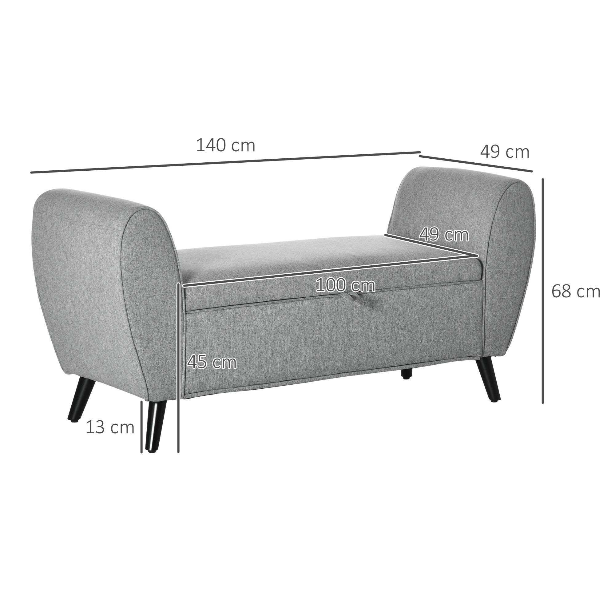 HOMCOM Sitzbank mit verstecktem Stauraum grau 140L x 49B x 68H cm