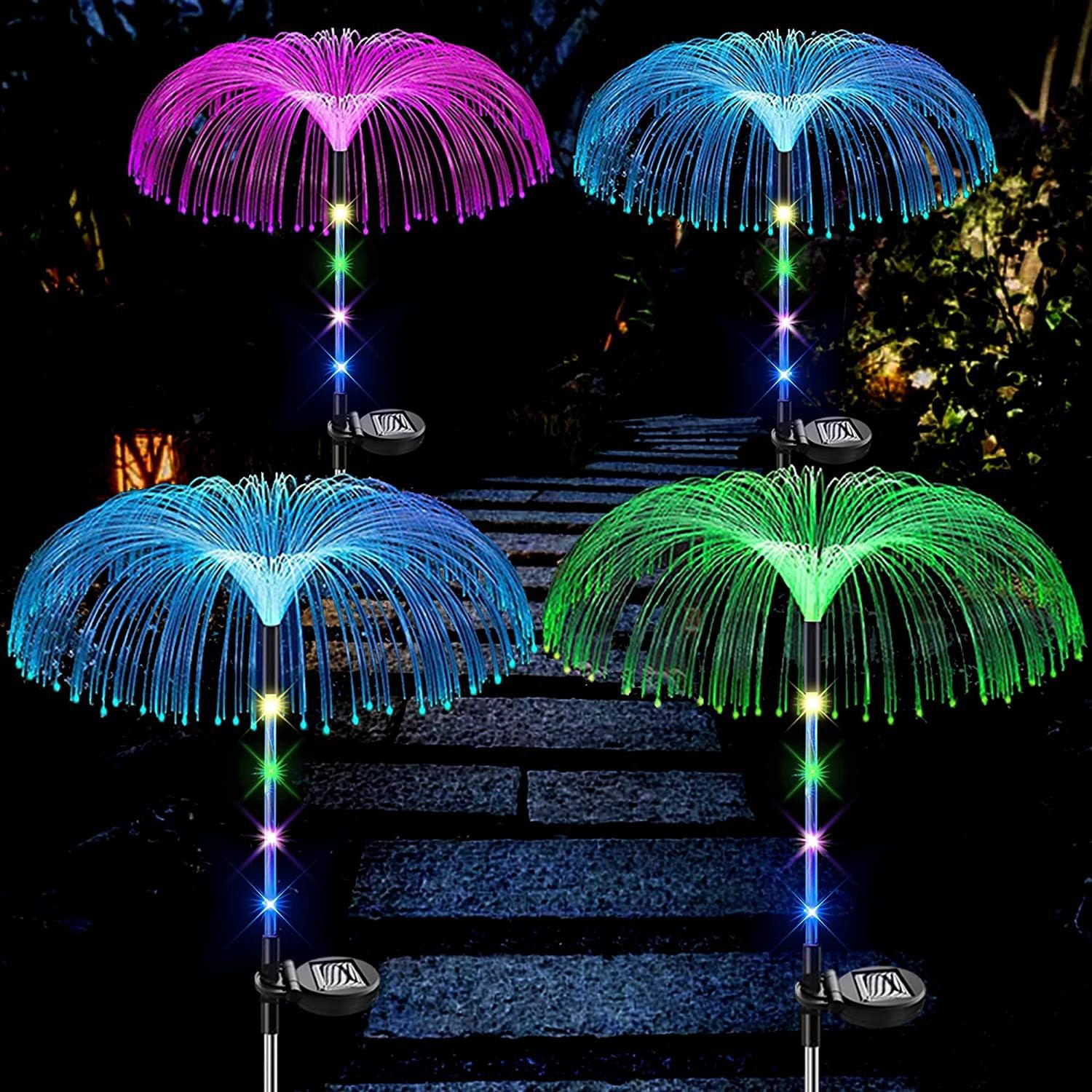 (75cm) LED Solar Glasfaser Qualle Garten Party Lampe Outdoor Glow Wedel mit Farbwechsel (IP65) - Bunt