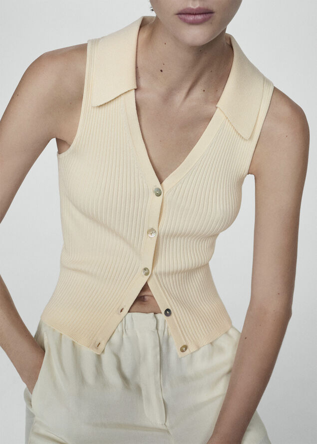 MANGO Buttoned knit top Light beige