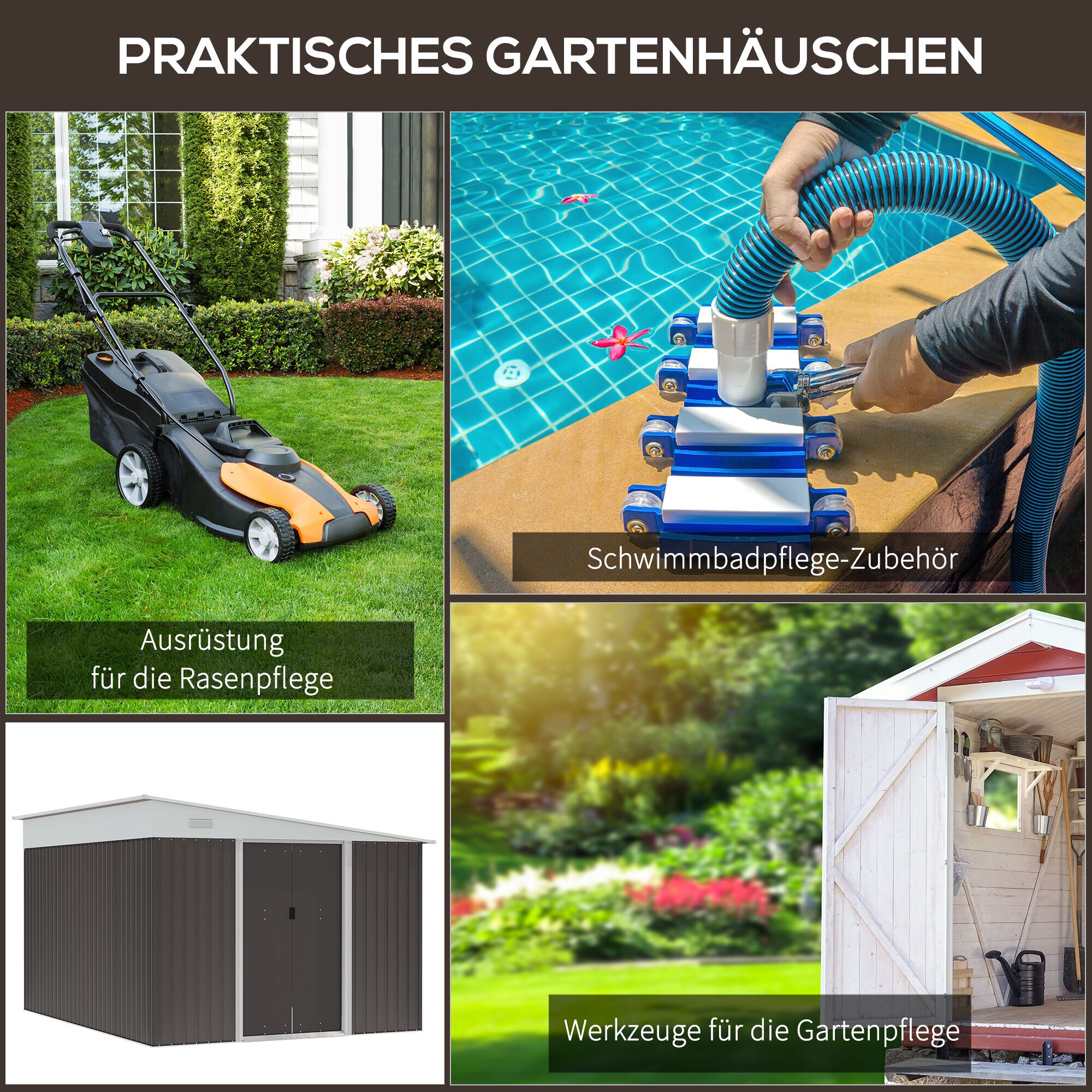 Outsunny Gartenschuppen mit Schrägdach und Lüftungsfenster grau 280L x 345B x 201H cm