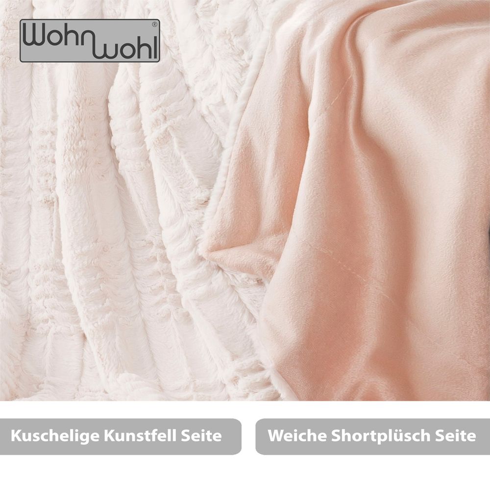WOHNWOHL® Flauschige Kuscheldecke in Nerzfelloptik • Felloptik Wohndecke • Kunstfell Decke als Sofaüberwurf •Pelzimitatdecke • Sofadecke, Tagesdecke oder Wohnzimmerdecke • Kunstfelldecke für Bett und Sofa