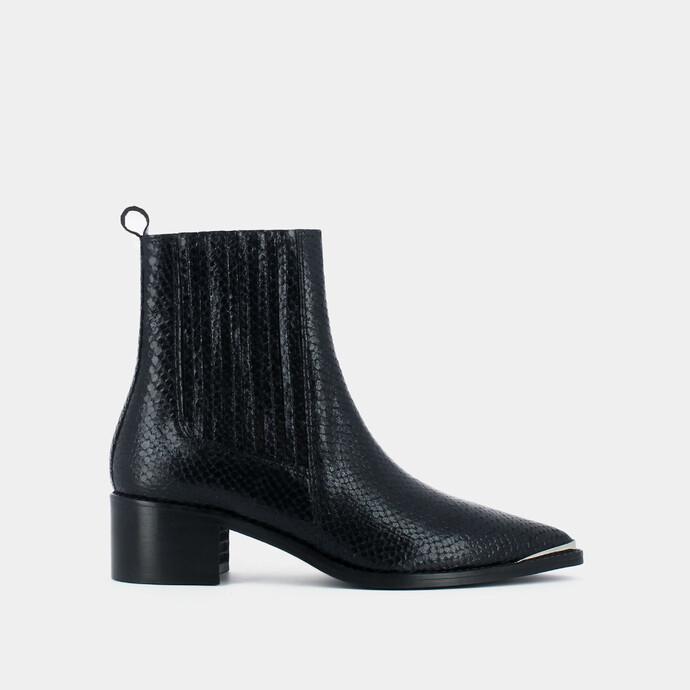 Bottines à talons et fronces  en reptile noir