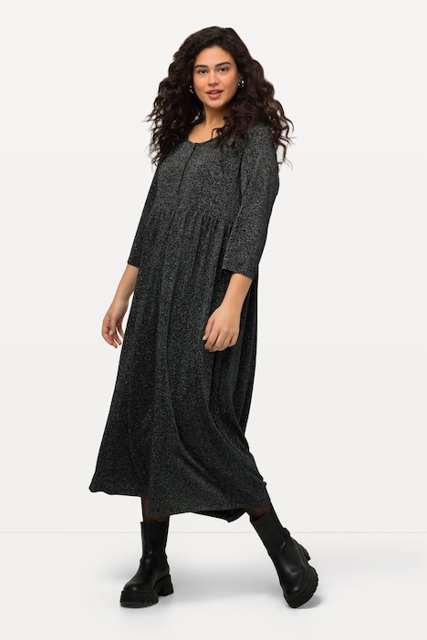 Jersey-Midikleid, Metallic-Effekt, Rundhals, Halbarm