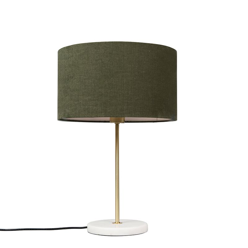 Tafellamp messing met groene kap 35 cm - Kaso