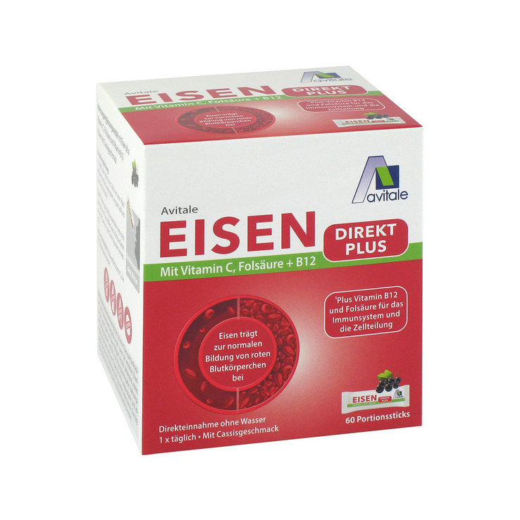 Eisen Direkt plus Vitamin C + Folsäure + B12 Pulver, 60 St