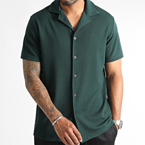 Chemise Manches Courtes Texturé Waffle 0306 Vert Bouteille