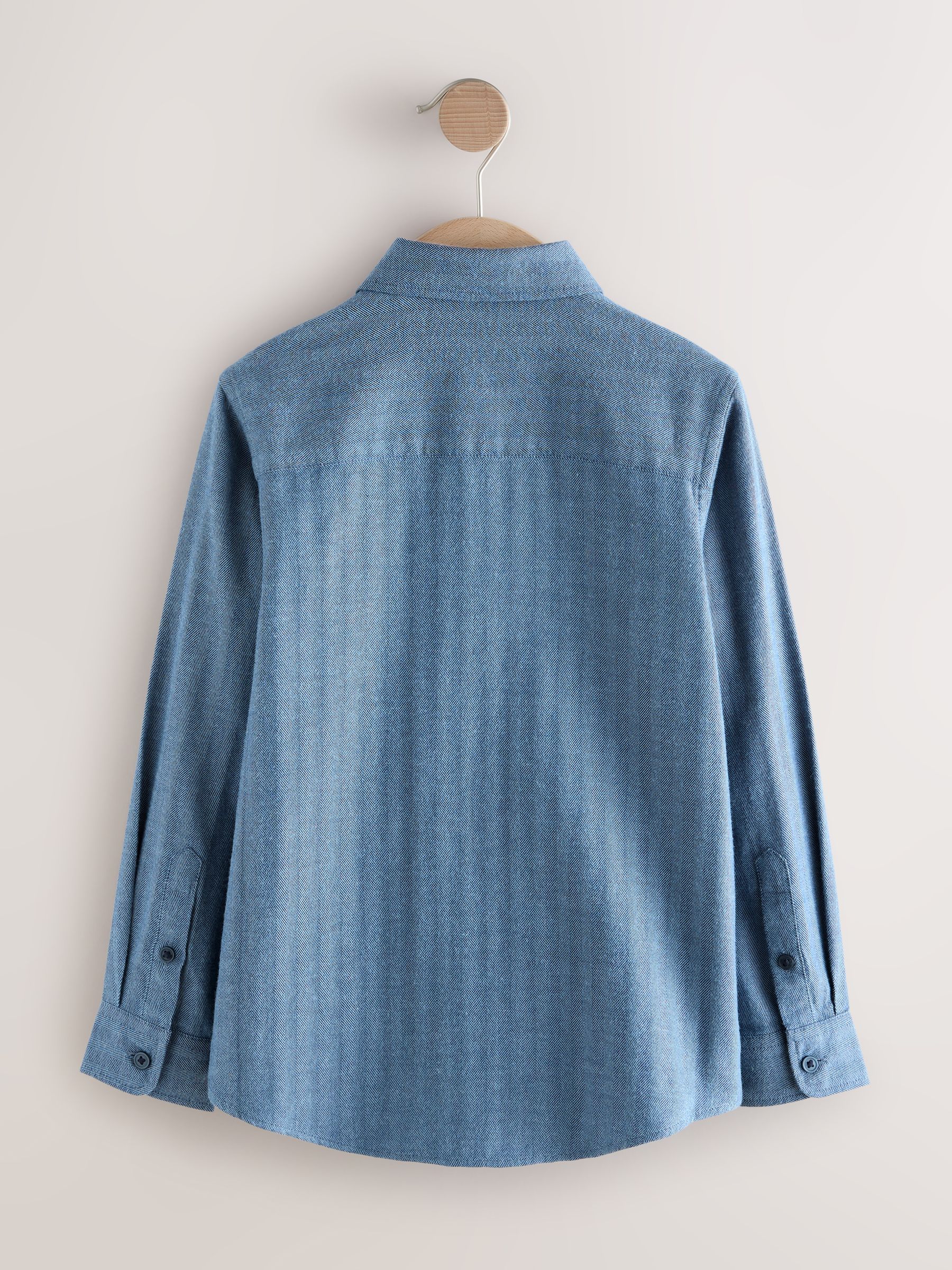 Blauw - Long Sleeve Herringbone Shirt (3-16yrs)
